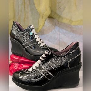 Black Beautiful Patent Leather Wedge Shoes  RUCOLINE.